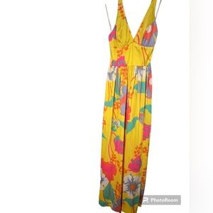 Vintage 1970s Yellow floral Halter top dress